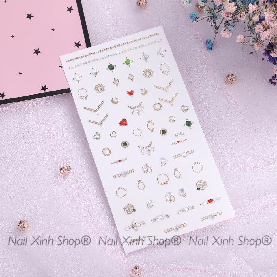 Nail sticker 3D, nail sticker hoa văn, charm, giả đá khối, ánh xà cừ, nail art, phụ kiện nail chuyên dụng