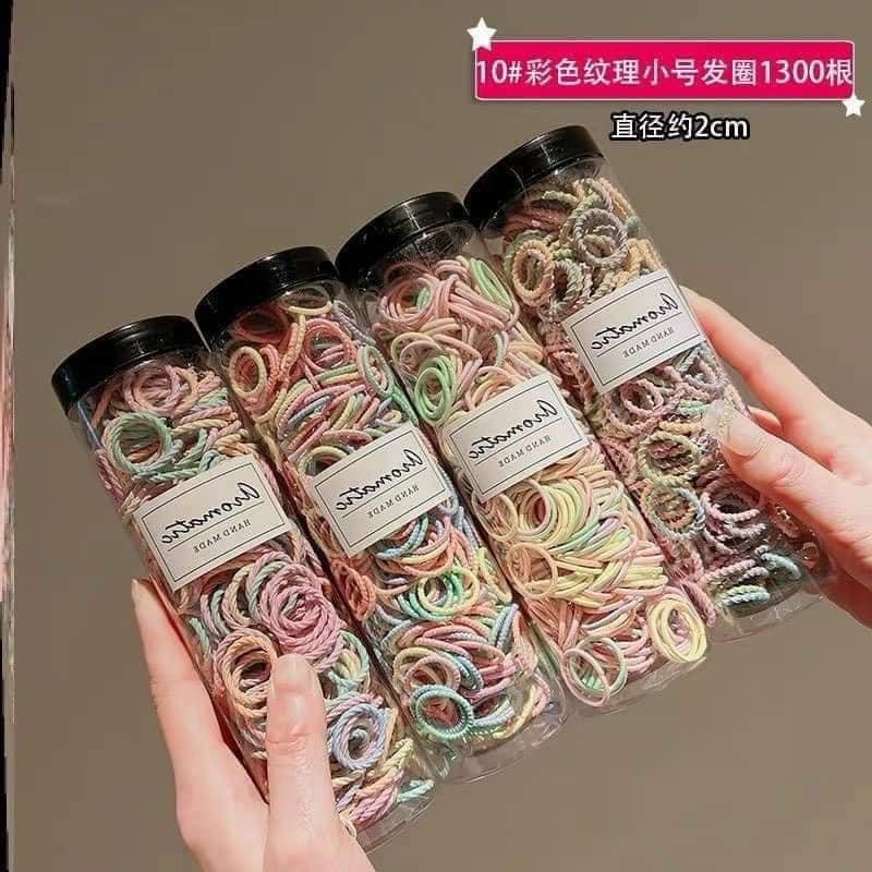 Hộp 300 sợi chun nhiều màu sắc cho bé, chun tóc ống ngộ nghĩnh đa sắc màu