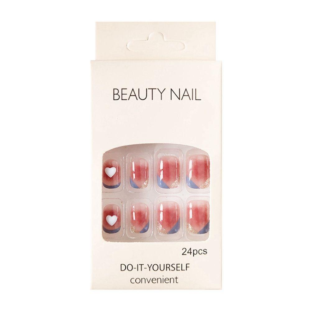 Bộ 24 Móng Tay Giả Ngắn / Tròn / Vuông Đính Kim Sa Che Phủ Toàn Diện