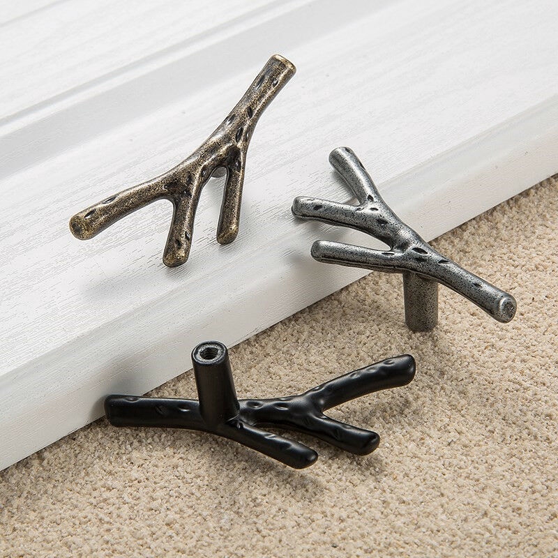 Tay Nắm Cửa Tủ Bằng Đồng Họa Tiết Nhánh Cây Vintage Sáng Tạo