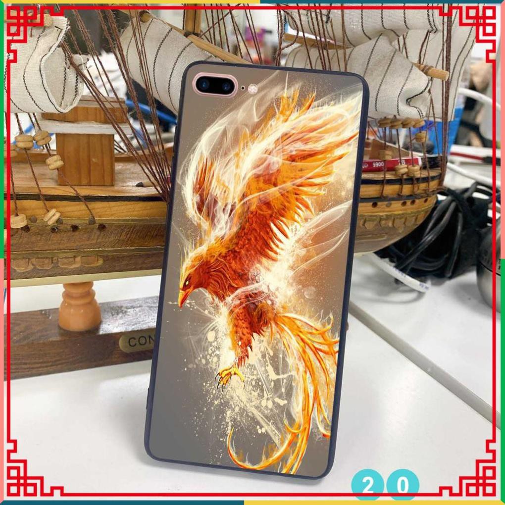 Ốp lưng in kính iPhone 7 plus - iPhone 8 plus - iPhone 6 Plus - iPhone 6s Plus hình Rồng Phượng sắc nét