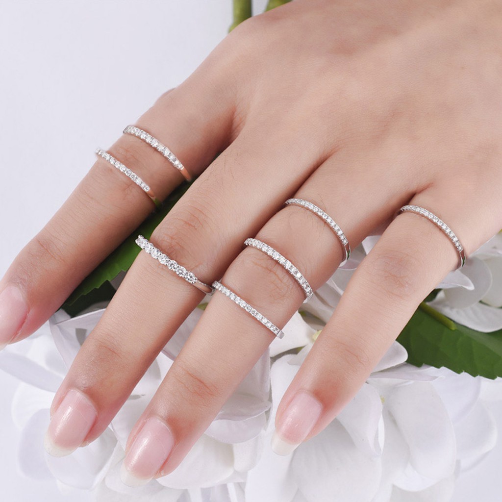 Nhẫn nữ nhẫn bạc s925 basic hình tròn đính đá có size Cá jewelry