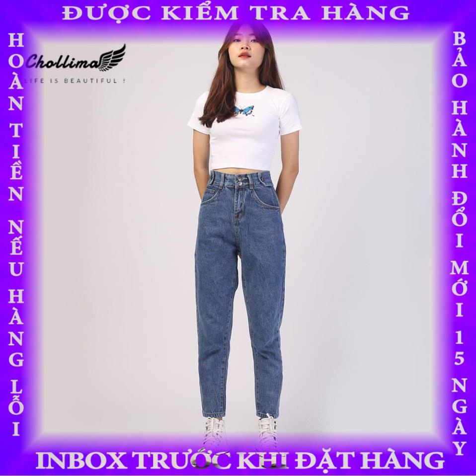 Quần baggy jeans nữ Chollima form rộng 2 bách vuông,lưng thun QD016 baybay