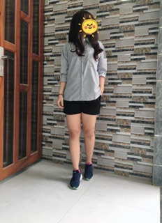 ÁO SƠ MI OVERSIZE SỌC XÁM 1 TÚI