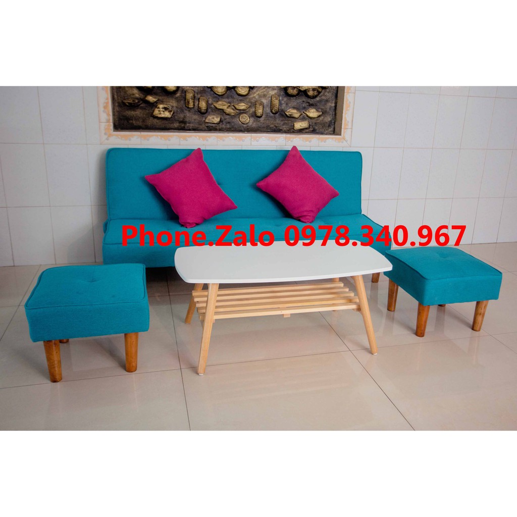 Ghế sofa bed đa năng bật ra thành giường kích thước 1m7x90 kèm 2 đôn vuông và bàn chữ nhật có gối ôm MY HOME 01