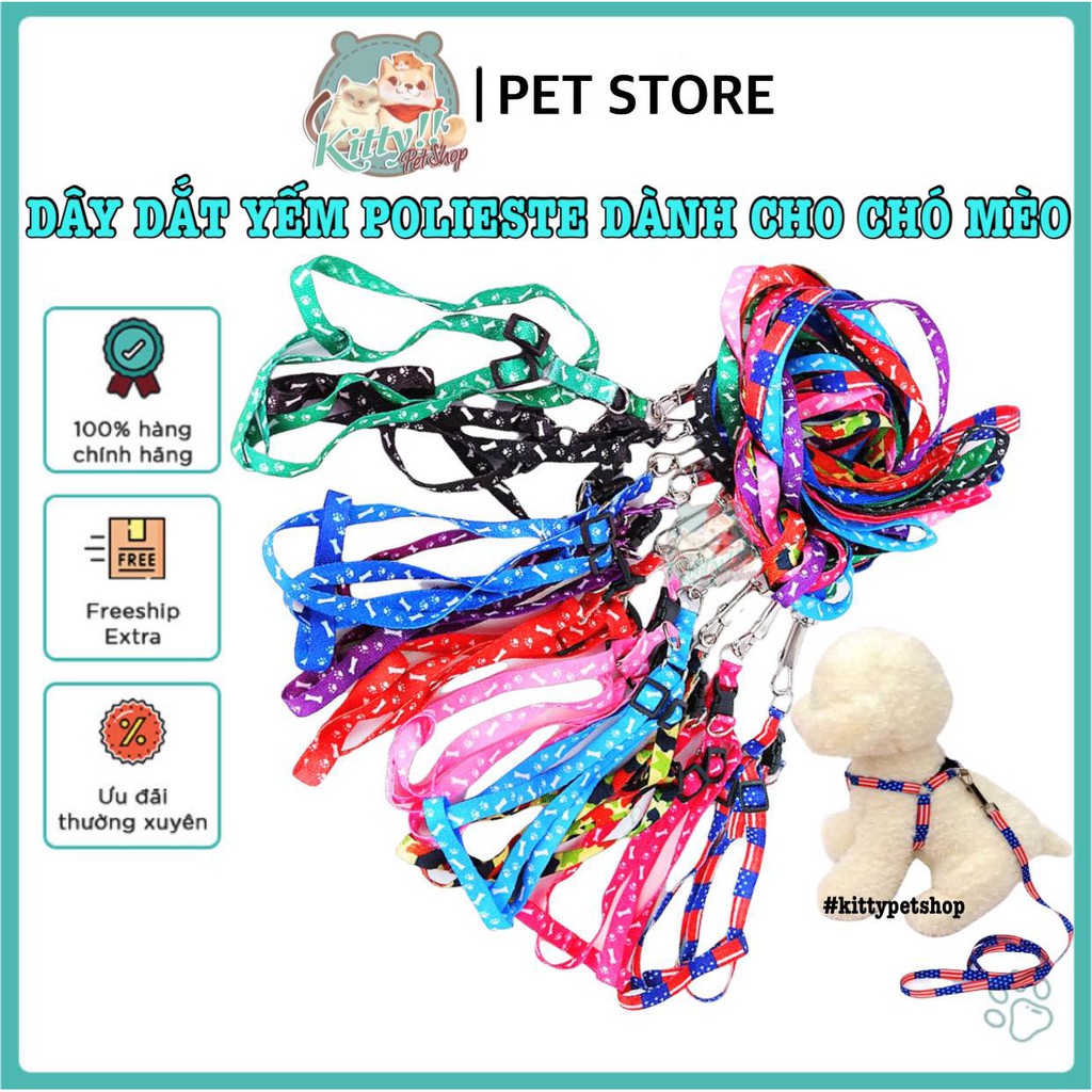 Dây xích, dây dắt yếm polieste bền, giá rẻ cho chó, mèo , dây dắt dành cho chó mèo - Kitty Pet Shop Bmt