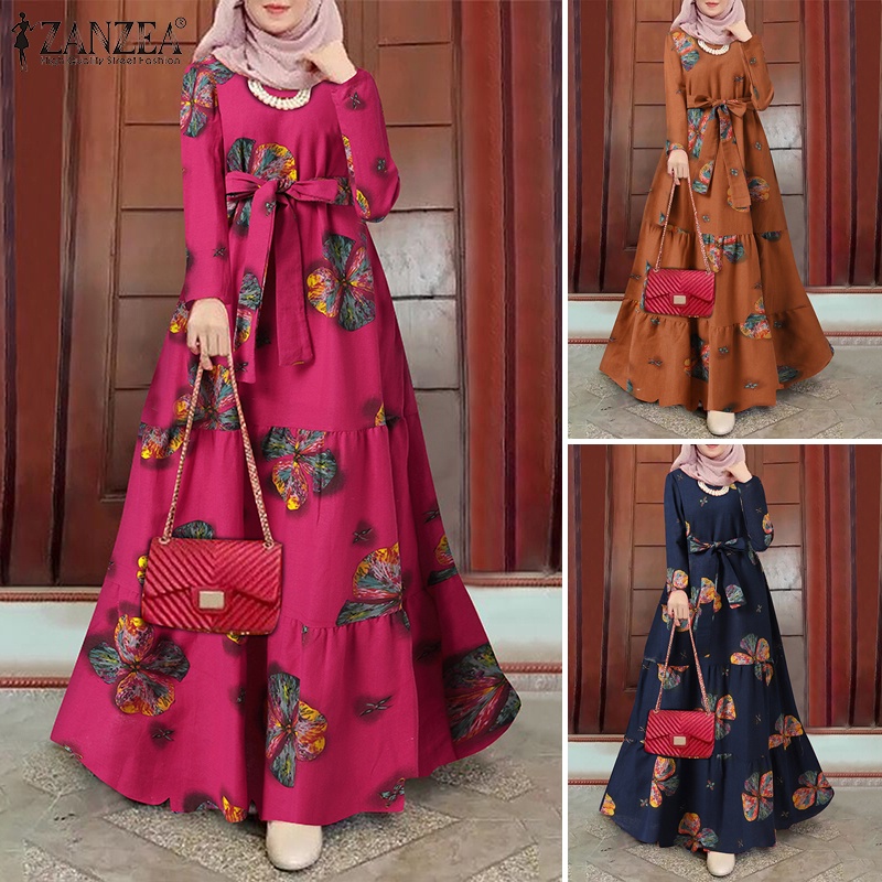 Đầm maxi ZANZEA dài nhiều lớp in họa tiết dành cho nữ