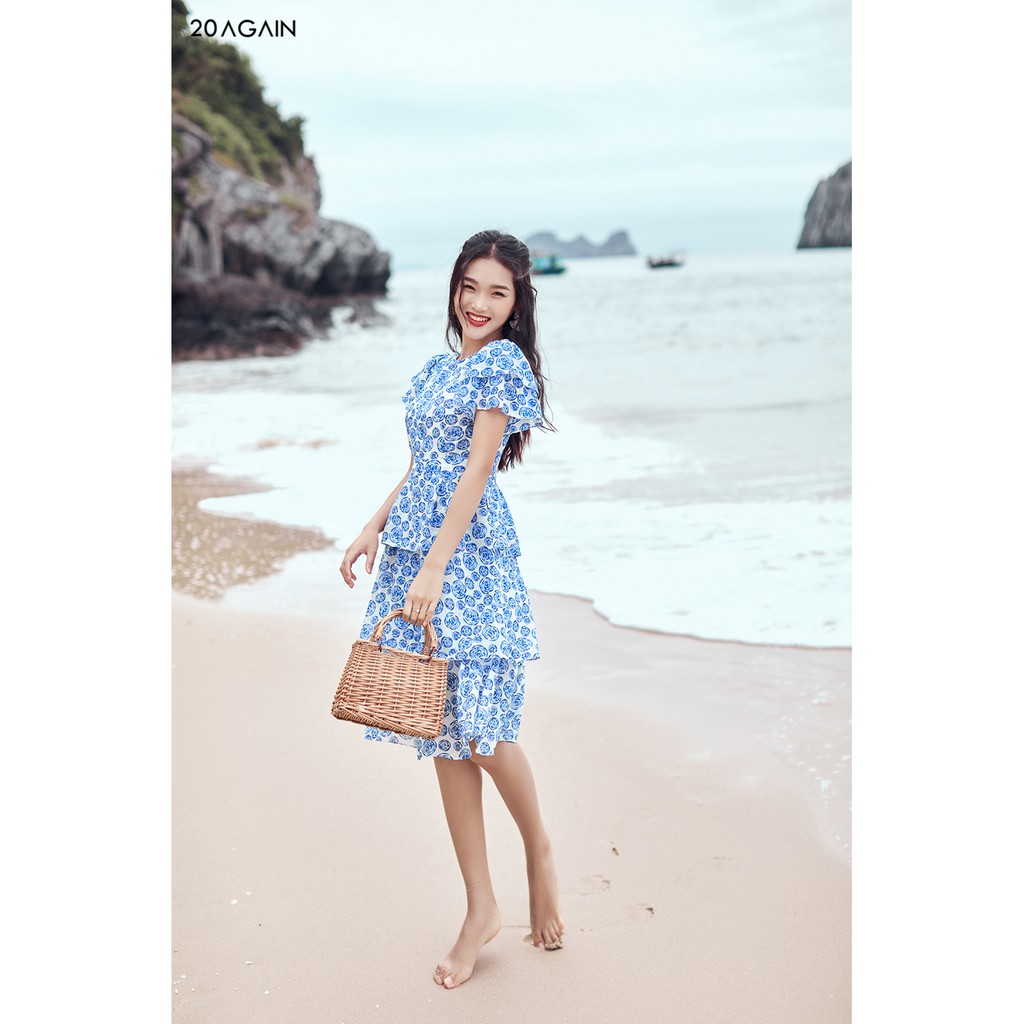 [Mã WABR0101 giảm 10% đơn 99K] Đầm xòe hoa hồng 20AGAIN sang trọng thanh lịch DEC0100 | BigBuy360 - bigbuy360.vn