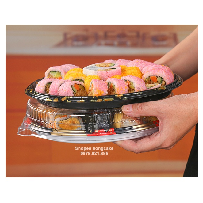 Set 20 khay nhựa đựng sushi kèm nắp nhựa vồng