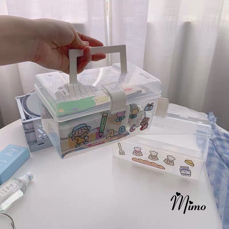 Hộp đựng đồ để bàn trong suốt đa năng có quai xách di động làm hộp đựng mỹ phẩm, văn phòng phẩm, đồ y tế