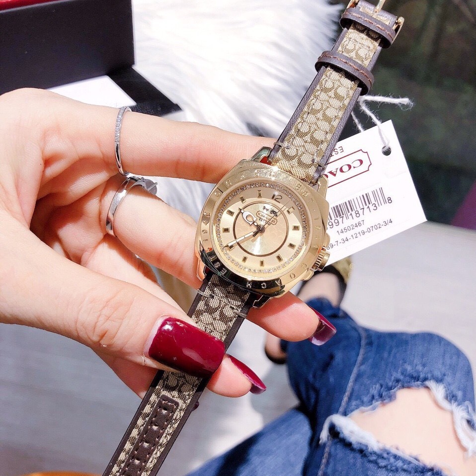 Đồng Hồ Coach Nữ Dây Da 35mm - Mặt Vàng - Chính Hãng