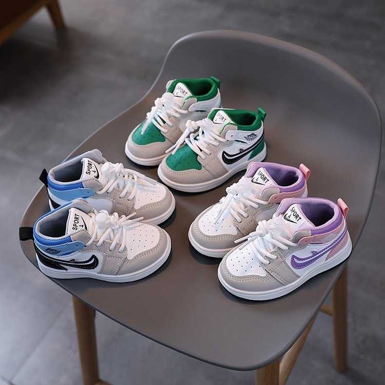 Giày thể thao bé trai bé gái, Giày cao cổ Sneakers chất da PU siêu mềm đế cao su chống trơn phong cách khỏe khoắn M77