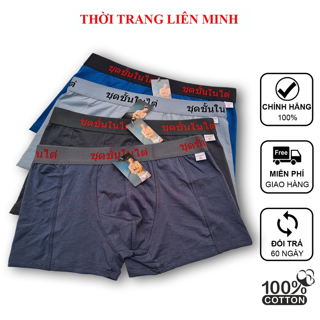 Combo 4 quần lót nam boxer lưng Thái cotton 4 chiều cao cấp co dãn và thấm hút tốt quần xì sịp tam giác đồ lót nam