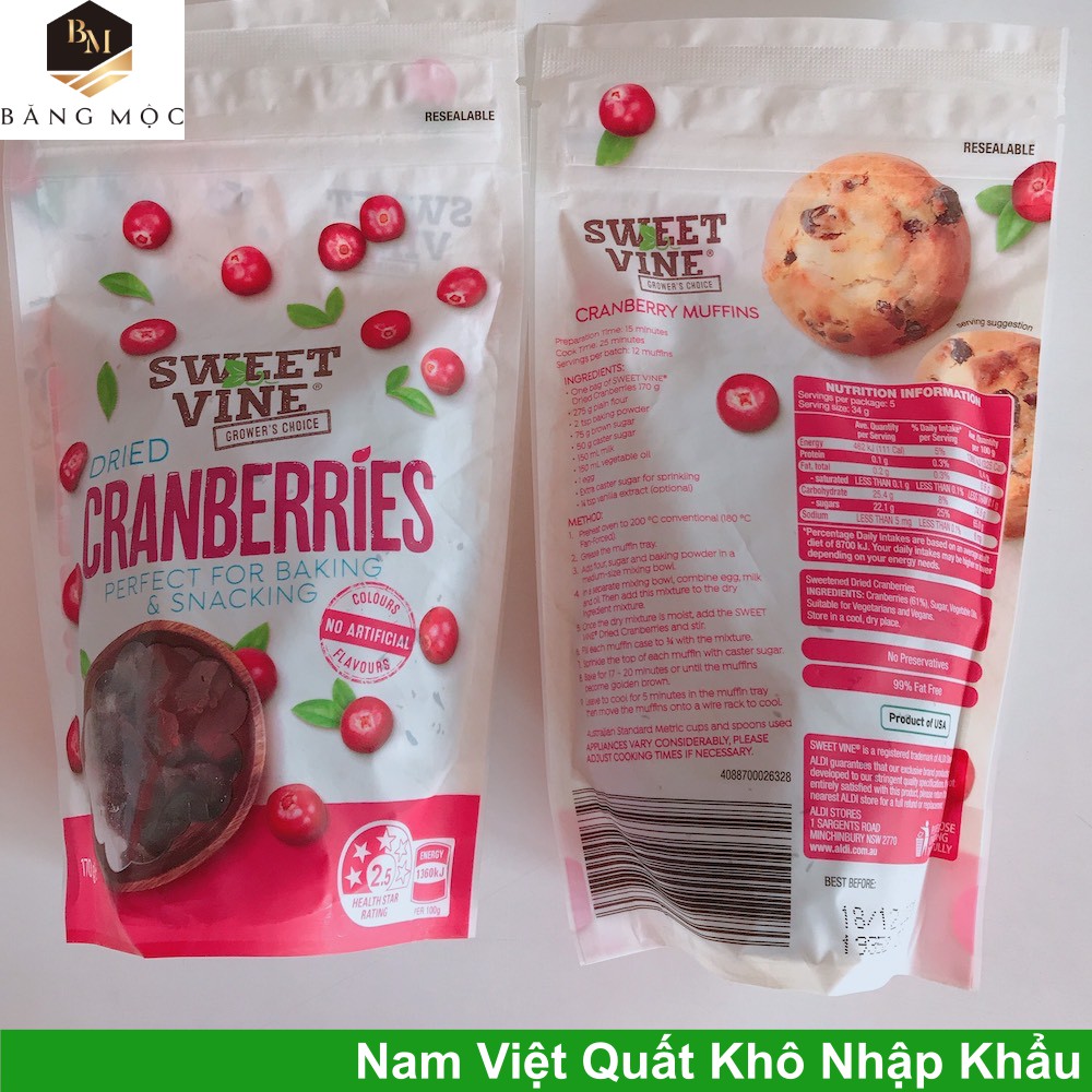 QUẢ NAM VIỆT QUẤT SẤY KHÔ TỰ NHIÊN CRANBERRIES 170G - HẠT DINH DƯỠNG BĂNG MỘC