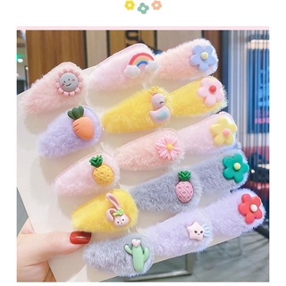 Kẹp tóc bọc lông hình trái cây, hình thú dễ thương, không làm tổn thương tóc