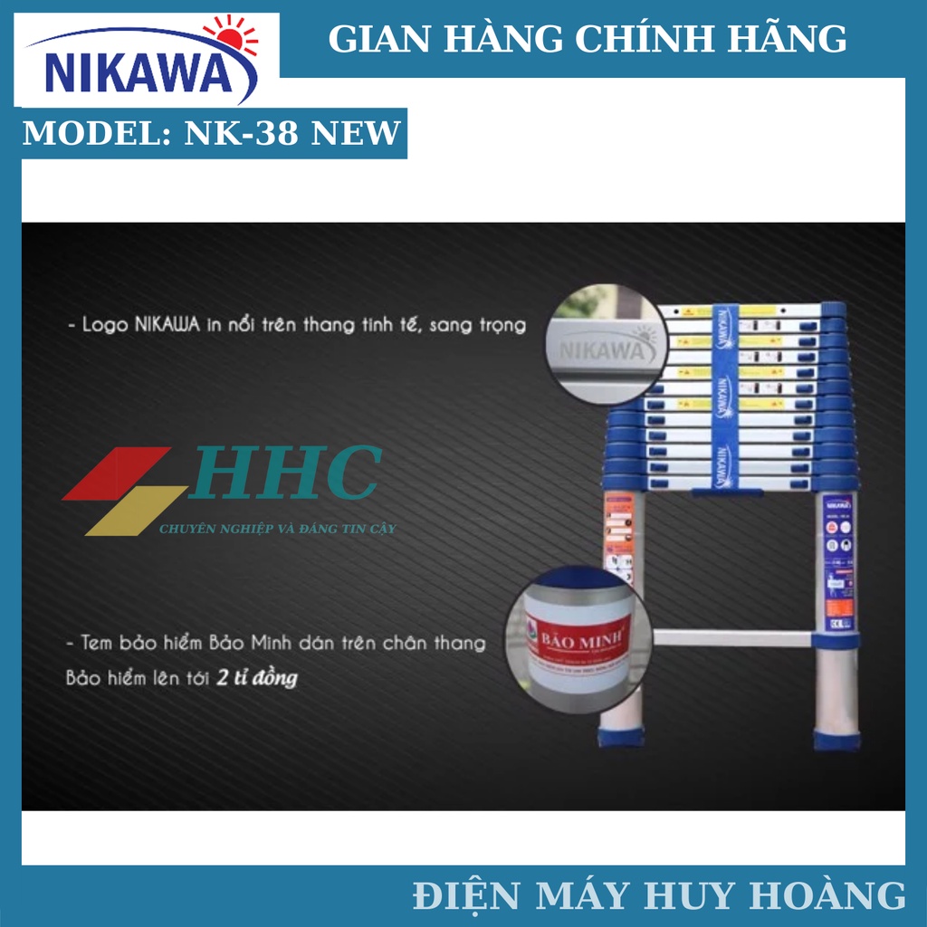 Thang nhôm rút đơn siêu bền Nikawa NK-38 New. NK-38 Pro