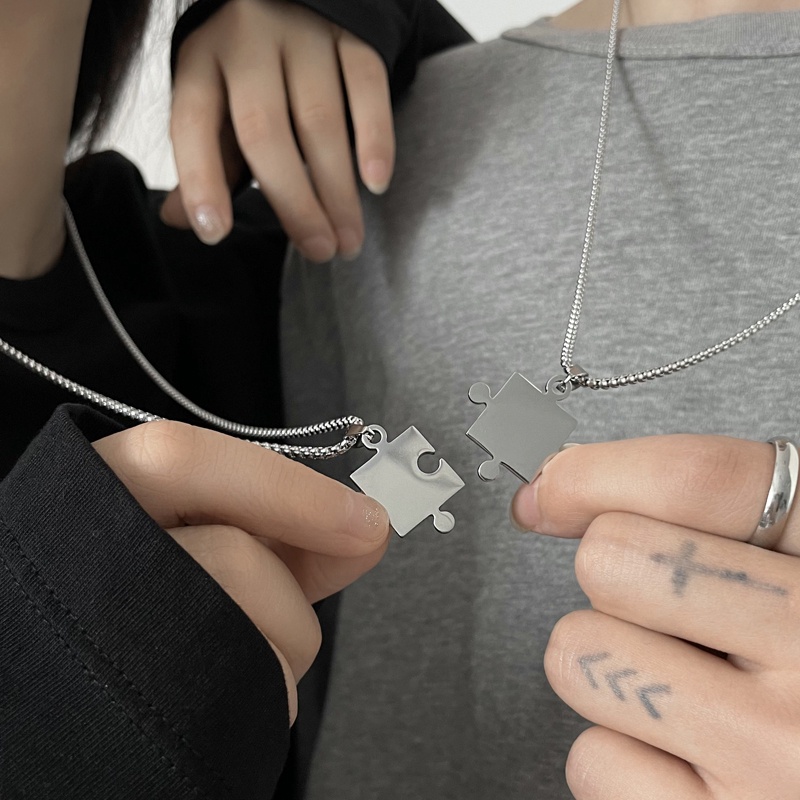 Vòng cổ Thép Titan Mặt Hình Mảnh Ghép Phong Cách hip hop Thời Trang Cho Cặp Đôi