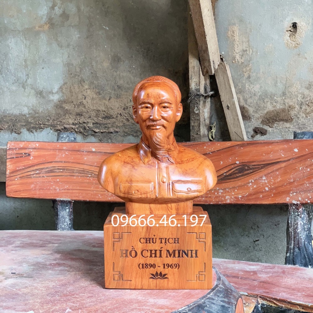 Tượng gỗ bán thân bác hồ chí minh, chủ tịch nước cao 30cm và 40cm chất liệu gỗ hương