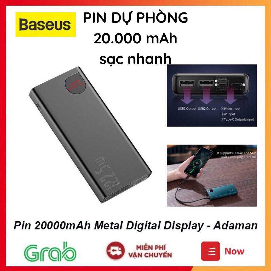 Pin sạc dự phòng 20000 mAh Baseus Adaman Metal Digital Display Quick Charge sạc nhanh IPhone, Samsung