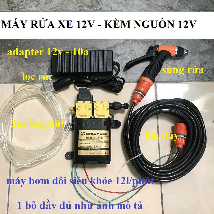 MÁY RỬA XE MINI 12V - BỘ MÁY RỬA XE BƠM ĐÔI SINLEADER