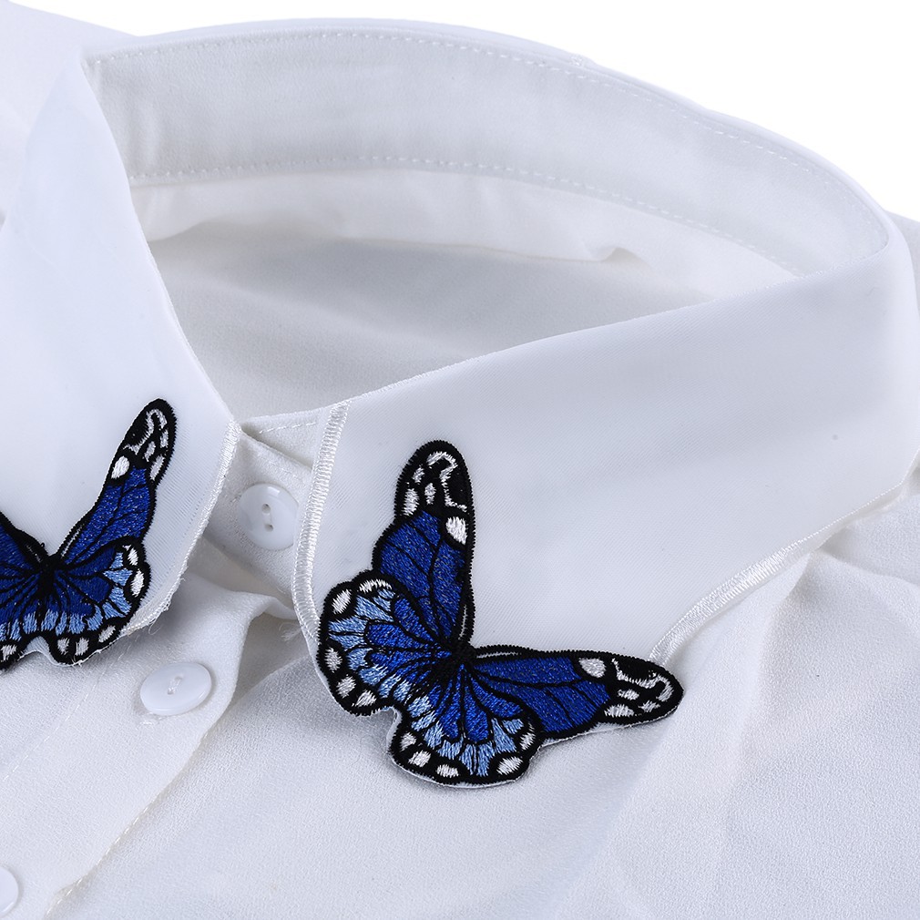 Áo sơ mi dài tay thêu họa tiết cánh bướm phong cách trẻ trung dành cho nữ