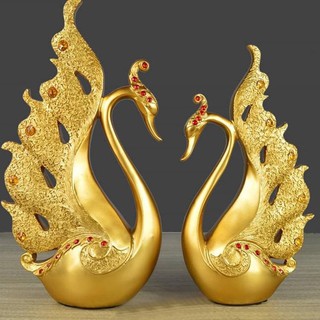 Tượng trang trí cặp đôi thiên nga xanh hạnh phúc may mắn - Phong cách hiện đại