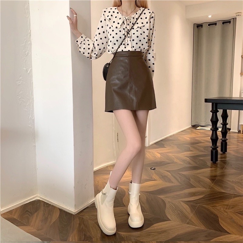 Chân váy da pu lưng thời trang hàng quảng cao cấp