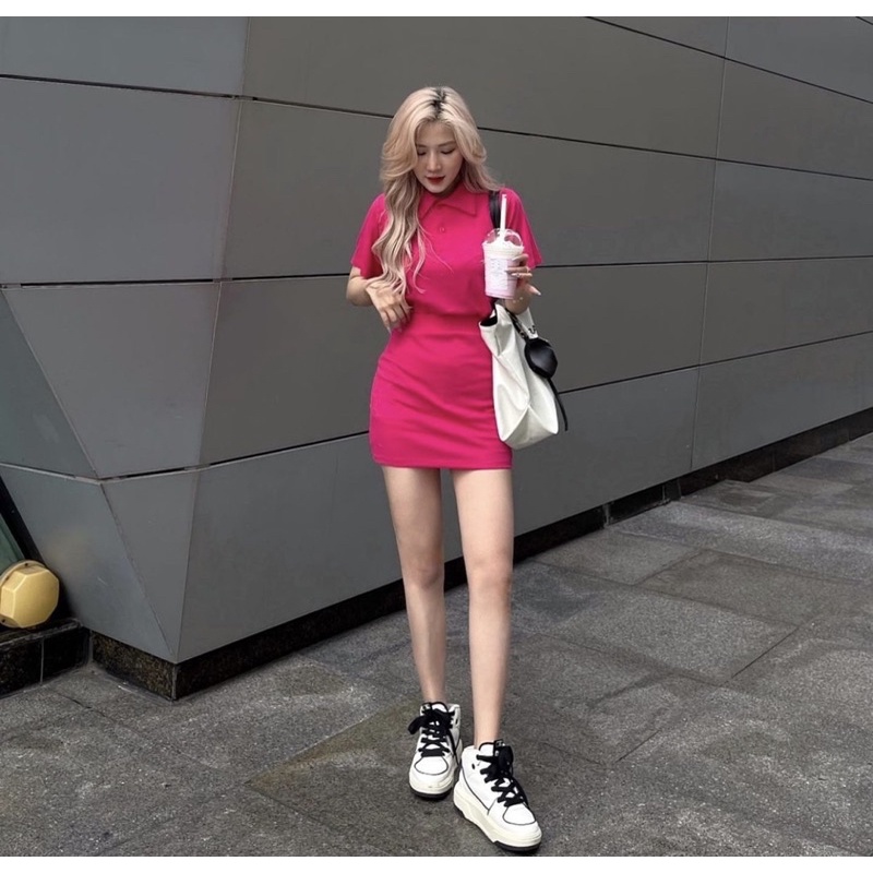 SET POLO 2 MÀU ĐEN - HỒNG SEN