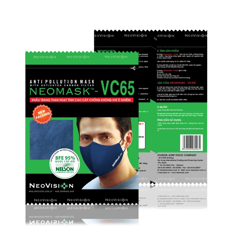 KHẨU TRANG VẢI THAN VC65 máng tai - dán xé