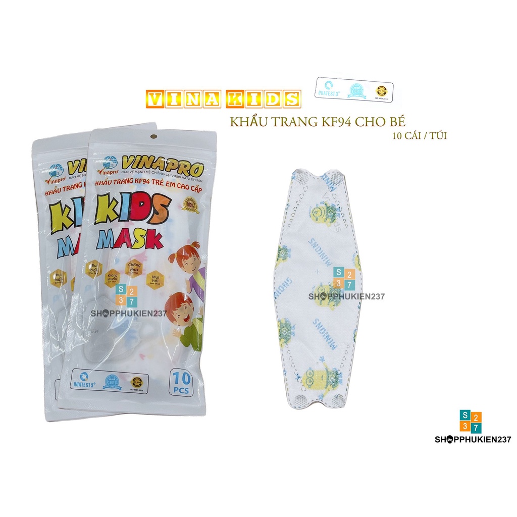 Khẩu Trang Trẻ Em KF94 Vina Kids Cao Cấp Đa Dạng Họa Tiết Cho Bé