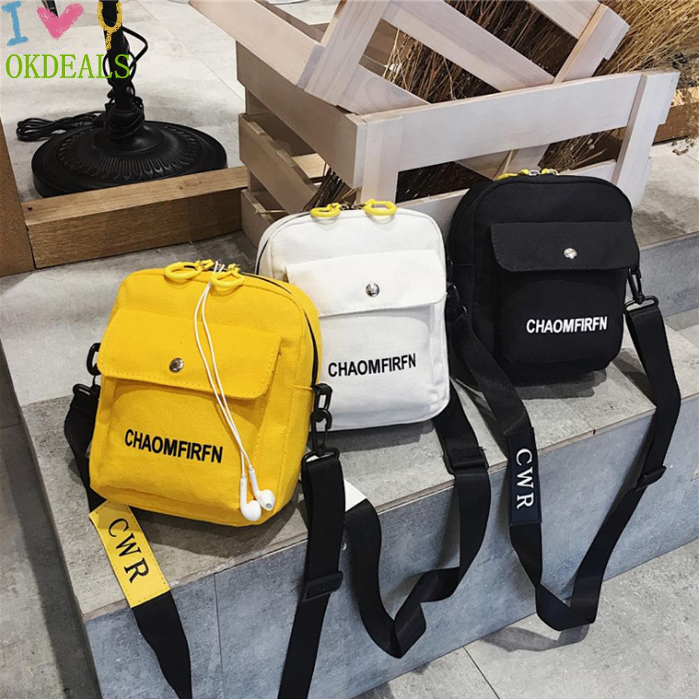 Okdeals Túi vải Đeo Vai Màu Trơn Có Khóa Kéo Thời Trang Đơn Giản Cho Nữ