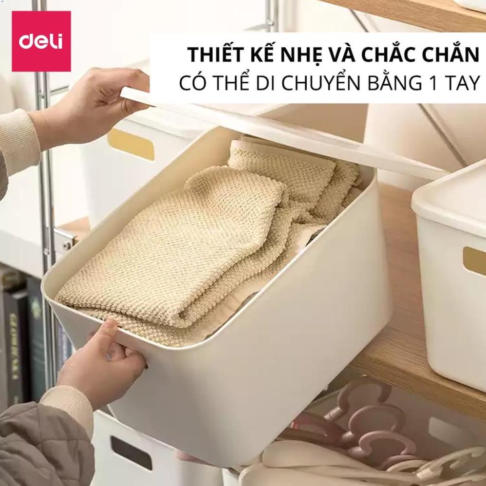 Hộp đựng đồ có nắp Deli - Cỡ siêu lớn, đa năng, nhựa cao cấp, có tay cầm, nắp đậy, phong cách đơn giản