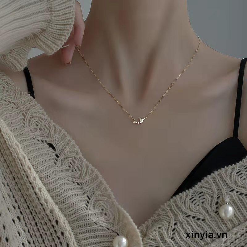 Vòng Cổ Mặt Bướm Đôi Kiểu Hình Học Sang Trọng Ngọt Ngào Đơn Giản Cho Nữ