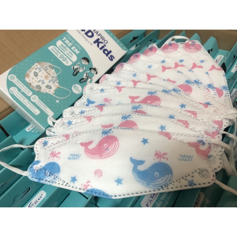 Combo 10 hộp khẩu trang 4D Kids trẻ em giá sỉ chính hãng Famapro khẩu trang cho bé từ 2 đến 10 tuổi