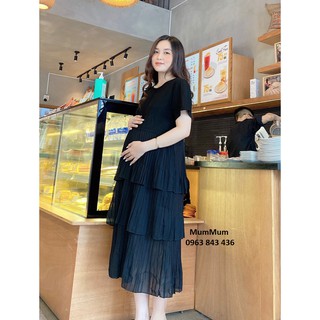 Đầm voan đen dập ly nhún tầng