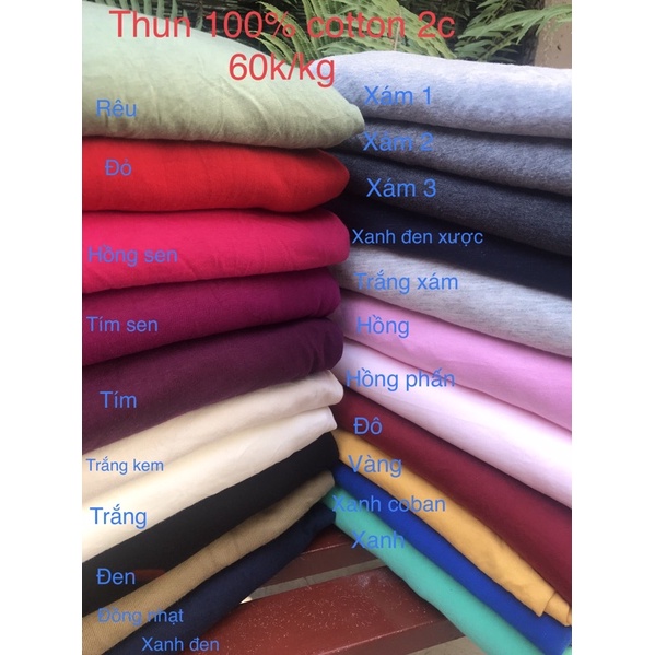 Vải thun 100% cotton 2c (60k/kg)