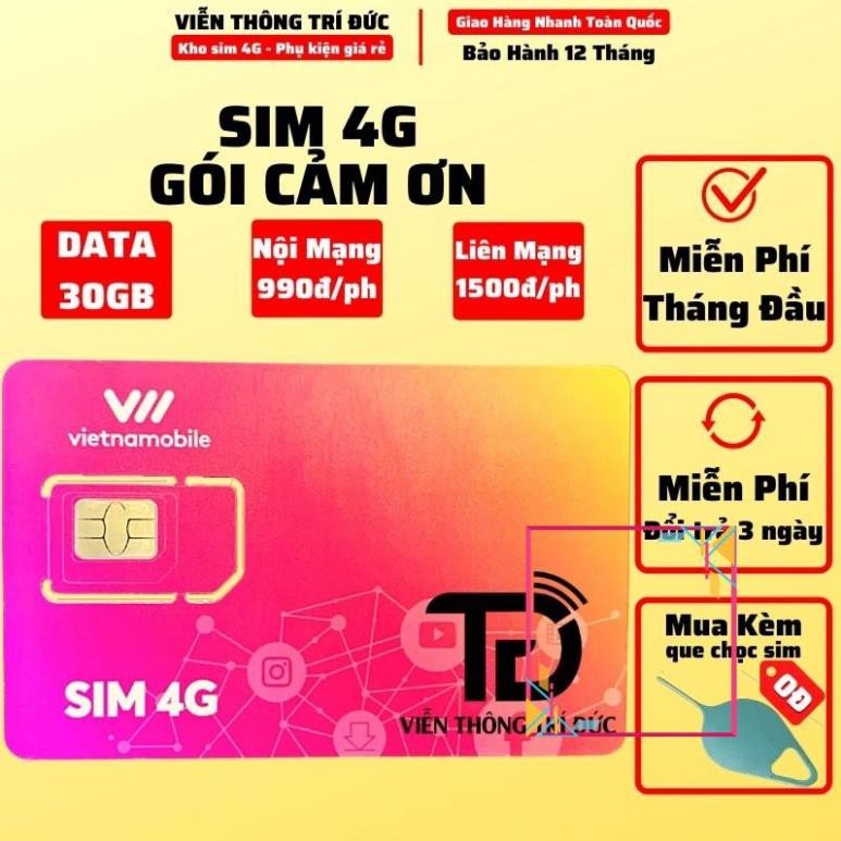 Thánh Sim 4G Vietnamobile Siêu Thánh Up & Trọn Đời Có 6Gb/Ngày - Gọi Miễn Phí - Không Giới Hạn Dung Lượng-Giá Siêu Rẻ