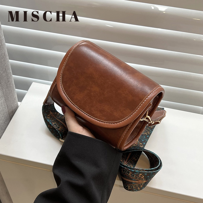 Mischa Túi Đeo Vai Bằng Da PU Màu Trơn Phong Cách Phương Tây Cổ Điển Thời Trang