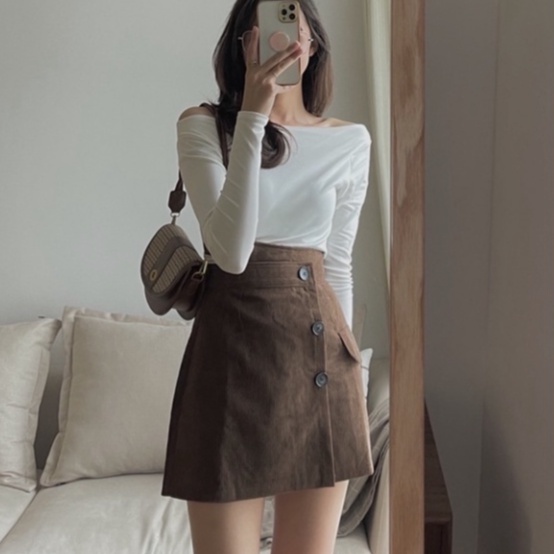 Chân váy chữ a ngắn cạp lệch chất nhung tăm có quần lót trong quần giả váy nữ năng động cá tính-Thời Trang-Cun0500