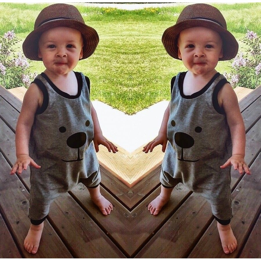 ღ♛ღHot Summer Cute Baby Boys Bear Clothes Sleeveless Bodysuit Jumpsuit Romper Outfits