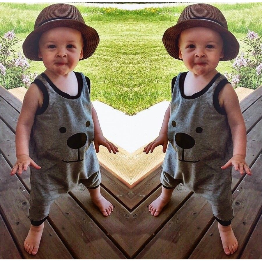 ღ♛ღHot Summer Cute Baby Boys Bear Clothes Sleeveless Bodysuit Jumpsuit Romper Outfits