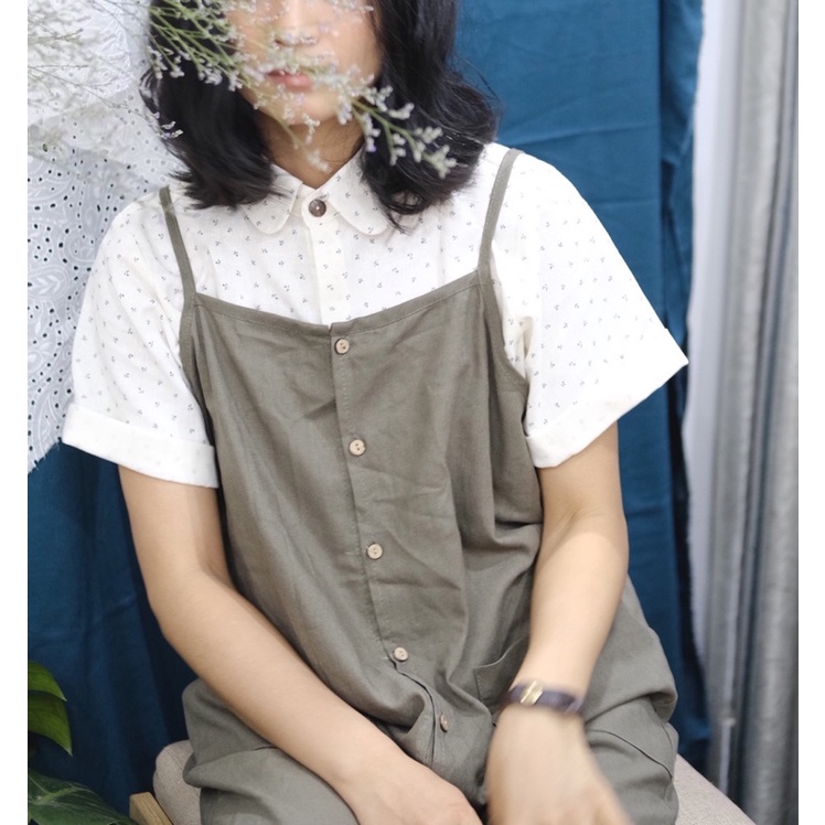 SALE • Quần yếm linen phối cúc kiểu dáng vintage thiết kế cao cấp CALM