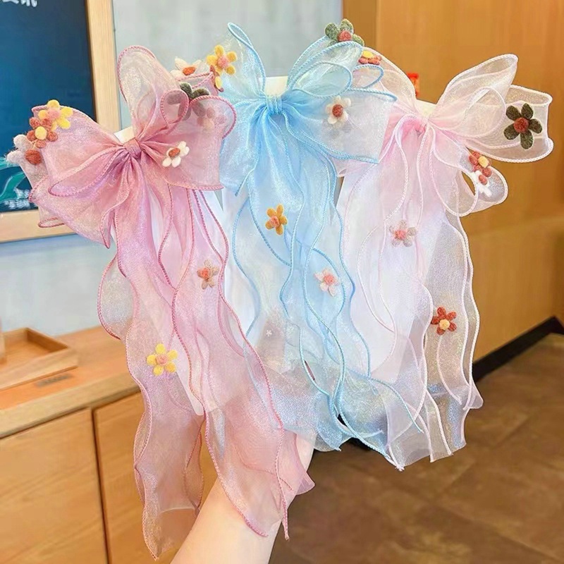 Kẹp Tóc Hình Nơ Thêu Hoa Màu Sắc Ngọt Ngào Xinh Xắn Cho Bé Gái