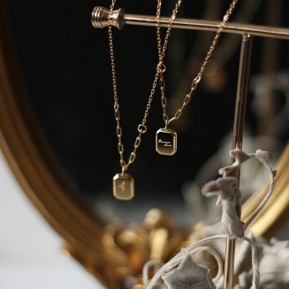 Dây Chuyền Titan Nữ Mặt Chữ Nhật Khắc Hoa ERASHOP 079985 - Cá Tính, Vintage, Phụ Kiện Giá Rẻ