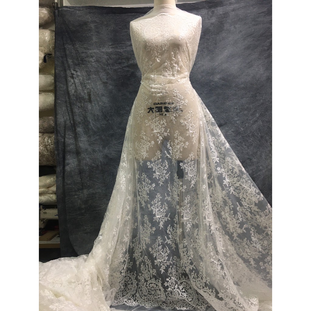 Ren set cao cấp nhập khẩu hàn quốc RB170519 khổ 1,5m may váy đầm, váy cưới, ren thời trang, ren trang trí