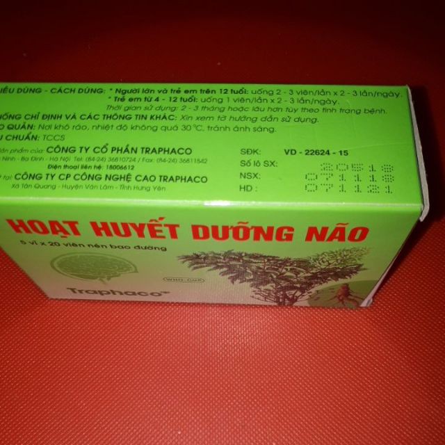 Hoạt Huyết Dưỡng Não Traphaco: tăng cường lưu thông máu a179