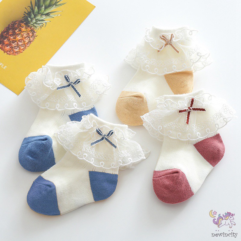 Vớ Dành Cho Bé Gái Viền Ren Đính Nơ Phong Cách Hàn Quốc