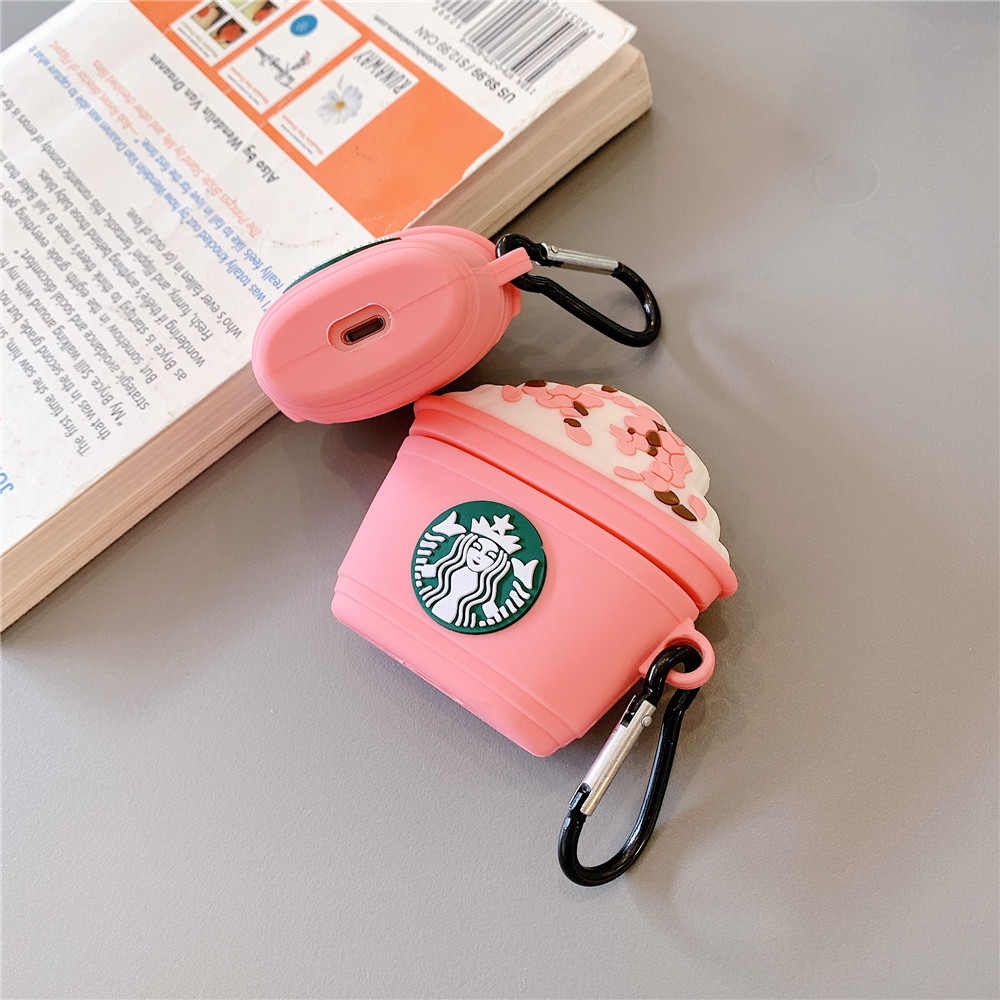 Vỏ bảo vệ hộp sạc tai nghe Bluetooth không dây bằng silicon mềm chống rơi màu hồng Starbuck cho AirPods 1 | 2 pro