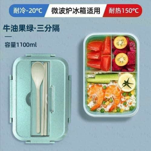 Hộp đựng cơm lúa mạch cao cấp 3 ngăn kèm đũa muỗng an toàn sức khỏe