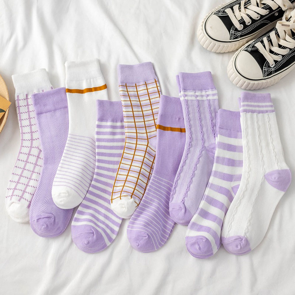 Vớ Cotton Cổ Cao Kẻ Sọc Ca Rô Dễ Thương Cho Phái Nữ